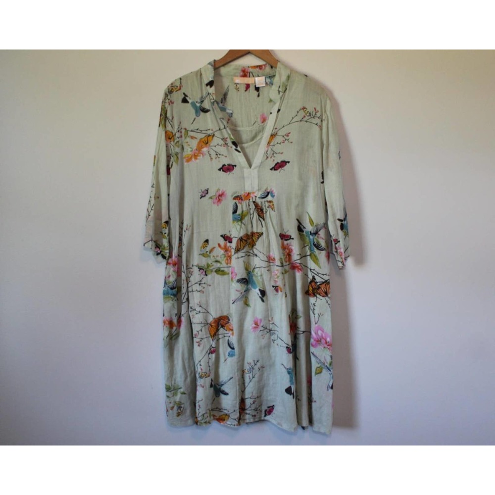 LA CERA Hummingbird Butterfly Print Dress Green Sundress Plus Size 1X H14855 - Picture 2 of 8